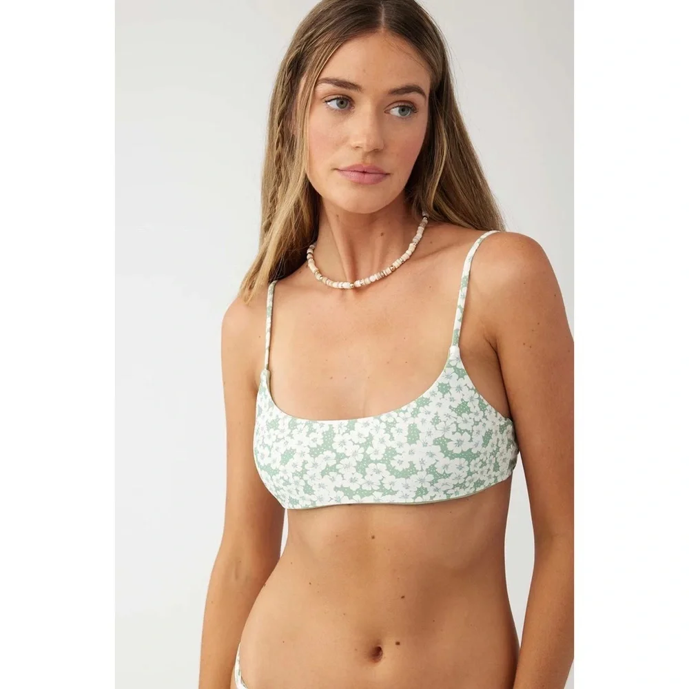 NEW O'Neill Bridgette Surfside Bralette Bikini Top Aloe Green Floral Size Medium - Picture 6 of 6
